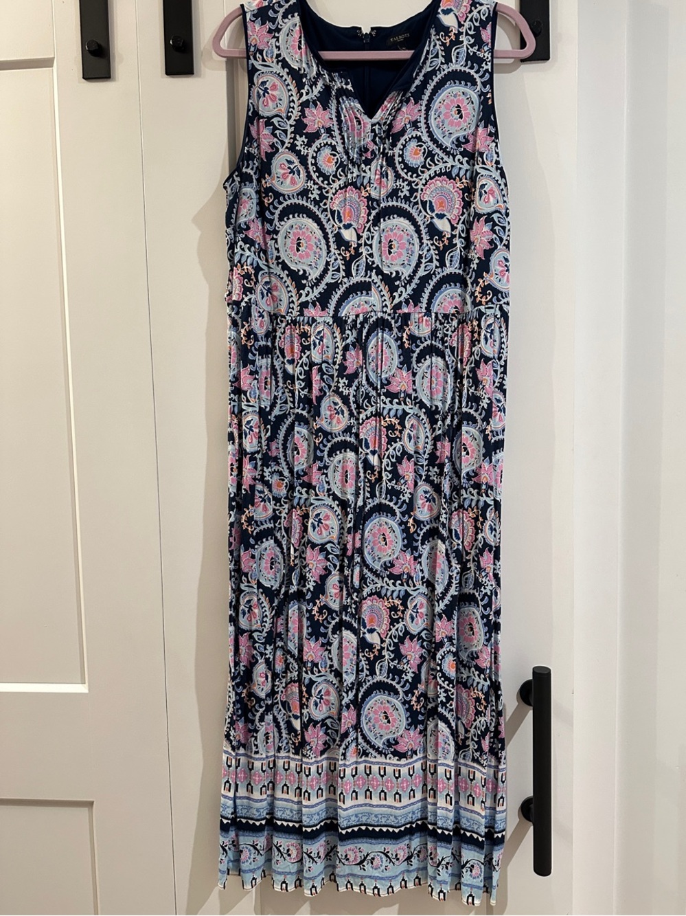 Talbots Navy Floral Sleeveless Maxi Dress with Pink Accents